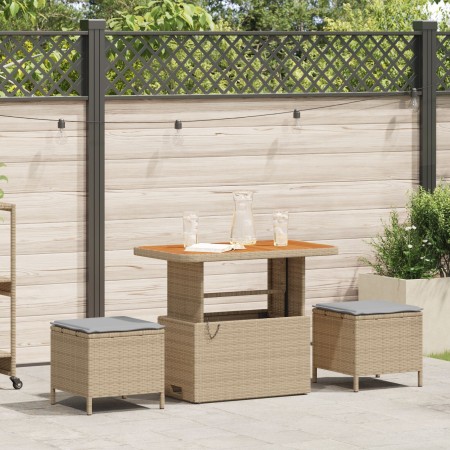 Conjunto de Jardín de Comedor de 3 Piezas con Cojines Beige de Poliratán y Acacia de , Conjuntos de jardín - Ref: Foro24-4200...