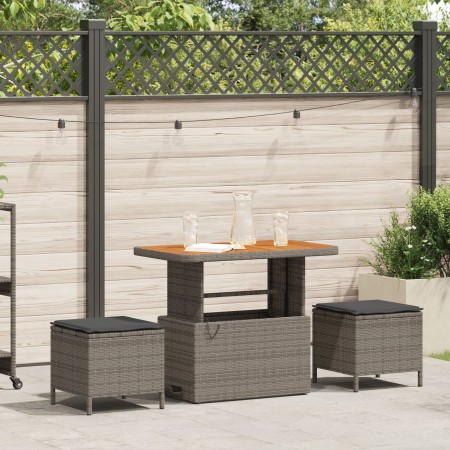 Conjunto de Comedor de Jardín de 3 Piezas con Cojines Gris en Poliratán y Acacia de , Conjuntos de jardín - Ref: Foro24-42007...