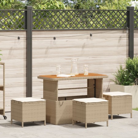 Conjunto de Comedor de Jardín de 4 Piezas con Cojines Beige de Ratán y Acacia | Foro24.es | Tu tienda online para hogar, jardín y más Foro24.es
