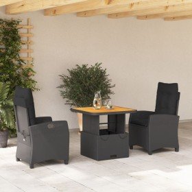Set comedor de jardín 3 pzas con cojines ratán sintético negro en Conjuntos de jardín | Comprar online en Foru.es