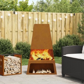 Hoguera con Almacenamiento de Troncos 60x35x100 cm Acero Resistente a la Intemperie de , Chimeneas - Ref: Foro24-858939, Prec...