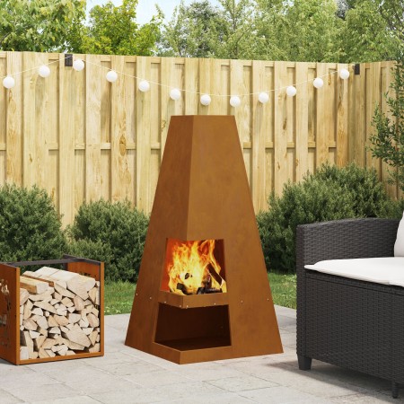Fogón con almacenamiento de leña 50x50x100 cm de acero envejecido de , Chimeneas - Ref: Foro24-858949, Precio: 113,04 €, Desc...