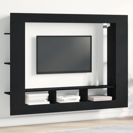 Cabinet de TV Wall-Mounted Negro Roble 152x22x113 cm de , Muebles TV - Ref: Foro24-861999, Precio: 103,37 €, Descuento: %