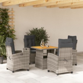 Set comedor de jardín 5 piezas con cojines ratán sintético gris en Conjuntos de jardín | Comprar online en Foru.es