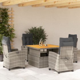 Set comedor de jardín 5 piezas con cojines ratán sintético gris en Conjuntos de jardín | Comprar online en Foru.es