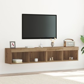 Gabinetes para TV de con luces LED 2 piezas en roble artesanal 80x30x30 cm de , Muebles TV - Ref: Foro24-862203, Precio: 72,3...