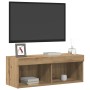 Gabinetes para TV de con luces LED 2 piezas en roble artesanal 80x30x30 cm de , Muebles TV - Ref: Foro24-862203, Precio: 72,3...