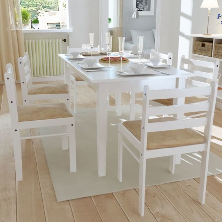 Sillas de comedor 6 unidades madera maciza y terciopelo blanco en Sillas de comedor | Comprar online en Foru.es
