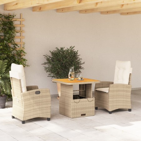 Set comedor de jardín 3 pzas con cojines ratán sintético beige en Conjuntos de jardín | Comprar online en Foru.es
