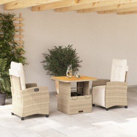 Set comedor de jardín 3 pzas con cojines ratán sintético beige en Conjuntos de jardín | Comprar online en Foru.es
