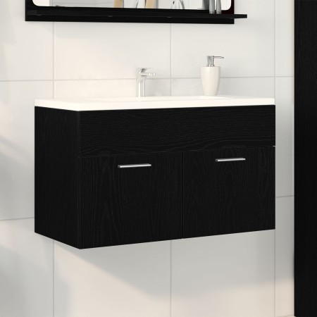 Gabinete de lavabo para baño negro roble 80x38,5x46 cm de madera de , Tocadores de baño - Ref: Foro24-862529, Precio: 53,43 €...
