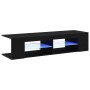 Mueble para TV con luces LED en color negro y roble, de 135x39x30 cm, hecho de madera de , Muebles TV - Ref: Foro24-862561, P...