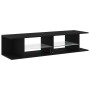 Mueble para TV con luces LED en color negro y roble, de 135x39x30 cm, hecho de madera de , Muebles TV - Ref: Foro24-862561, P...