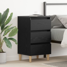 Gabinete de Noche con Pierna de Madera Roble Negro 40x35x69 cm de , Mesitas de noche - Ref: Foro24-862578, Precio: 78,01 €, D...