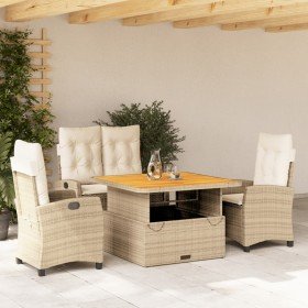 Set de comedor jardín con cojines 4 pzas ratán sintético beige en Conjuntos de jardín | Comprar online en Foru.es