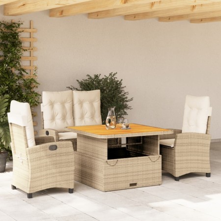 Set de comedor jardín con cojines 4 pzas ratán sintético beige en Conjuntos de jardín | Comprar online en Foru.es