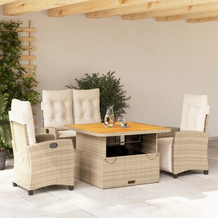 Set de comedor jardín con cojines 4 pzas ratán sintético beige en Conjuntos de jardín | Comprar online en Foru.es