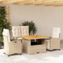 Set de comedor jardín con cojines 4 pzas ratán sintético beige en Conjuntos de jardín | Comprar online en Foru.es
