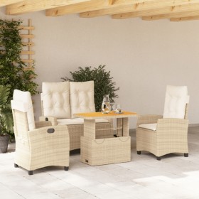 Set de comedor jardín con cojines 4 pzas ratán sintético beige en Conjuntos de jardín | Comprar online en Foru.es