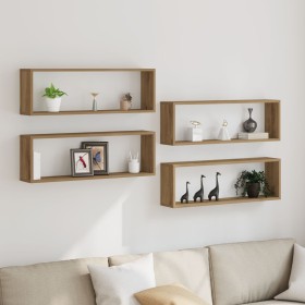 Estante de pared Set de 4 Roble artesanal Madera 80 x 15 x 26 cm de , Estantes y estanterías - Ref: Foro24-862642, Precio: 56...
