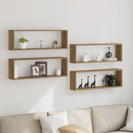 Estante de pared Set de 4 Roble artesanal Madera 80 x 15 x 26 cm de , Estantes y estanterías - Ref: Foro24-862642, Precio: 56...