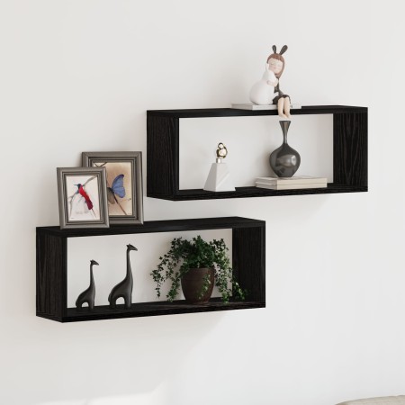 Estanterías de pared 2 paquetes Roble negro 60x15x23 cm Hechas de madera contrachapada de , Estantes y estanterías - Ref: For...