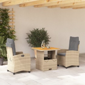 Set comedor de jardín 3 pzas con cojines ratán sintético beige en Conjuntos de jardín | Comprar online en Foru.es