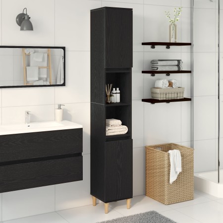 Armario de baño Negro Roble 30x30x190 cm Madera elaborada de , Tocadores de baño - Ref: Foro24-862805, Precio: 85,22 €, Descu...