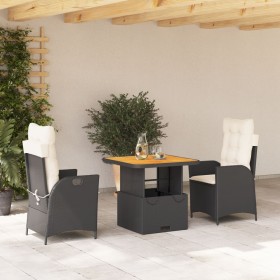 Set comedor de jardín 3 pzas con cojines ratán sintético negro en Conjuntos de jardín | Comprar online en Foru.es
