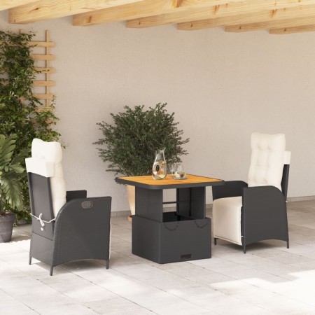 Set comedor de jardín 3 pzas con cojines ratán sintético negro en Conjuntos de jardín | Comprar online en Foru.es
