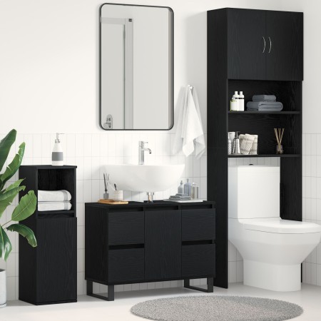 mueble de baño lavabo negro roble 80x33x60 cm madera elaborada de , Tocadores de baño - Ref: Foro24-862895, Precio: 120,07 €,...