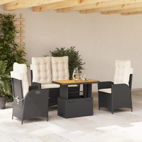 Juego comedor jardín 4 piezas con cojines ratán sintético negro en Conjuntos de jardín | Comprar online en Foru.es