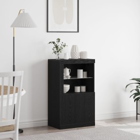 Aparador con Luces LED Roble Negro 60,5x37x100 cm de , Taquillas y armarios de almacenamiento - Ref: Foro24-863017, Precio: 9...