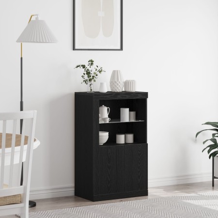 Aparador con Luces LED Roble Negro 60,5x37x100 cm de , Taquillas y armarios de almacenamiento - Ref: Foro24-863017, Precio: 9...