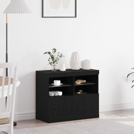 Aparador con Luces LED Roble Negro 81x37x67 cm de , Aparadores - Ref: Foro24-863032, Precio: 91,15 €, Descuento: %