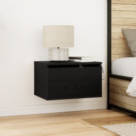 Mesita de Noche con LED Montada en la Pared de Roble Negro 50x36x30 cm de , Mesitas de noche - Ref: Foro24-863082, Precio: 58...