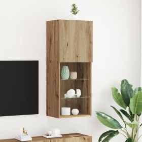 Aparador para TV con luces LED en roble artesanal 40,5x30x102 cm de , Muebles TV - Ref: Foro24-863088, Precio: 69,87 €, Descu...