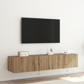 Armarios de pared para TV con luces LED 2 pcs Roble artesanal 80x35x31 cm de , Muebles TV - Ref: Foro24-863107, Precio: 116,9...