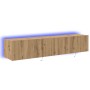 Armarios de pared para TV con luces LED 2 pcs Roble artesanal 80x35x31 cm de , Muebles TV - Ref: Foro24-863107, Precio: 116,9...