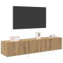 Armarios de pared para TV con luces LED 2 pcs Roble artesanal 80x35x31 cm de , Muebles TV - Ref: Foro24-863107, Precio: 116,9...