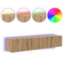 Armarios de pared para TV con luces LED 2 pcs Roble artesanal 80x35x31 cm de , Muebles TV - Ref: Foro24-863107, Precio: 116,9...