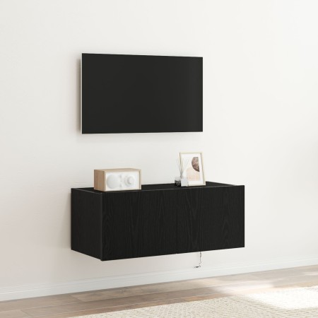 Gabinete de TV con luces LED Negro Roble 80x35x31 cm de , Muebles TV - Ref: Foro24-863108, Precio: 67,64 €, Descuento: %
