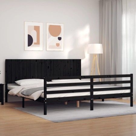 Estructura de cama con cabecero madera maciza negro 200x200 cm de vidaXL, Camas y somieres - Ref: Foro24-3194790, Precio: 191...