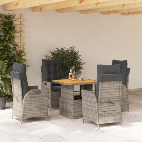 Set comedor de jardín 5 piezas con cojines ratán sintético gris en Conjuntos de jardín | Comprar online en Foru.es