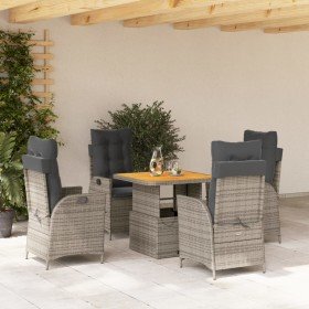 Set comedor de jardín 5 piezas con cojines ratán sintético gris en Conjuntos de jardín | Comprar online en Foru.es