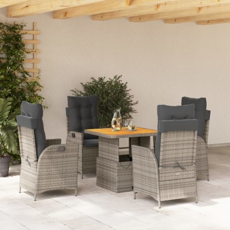 Set comedor de jardín 5 piezas con cojines ratán sintético gris en Conjuntos de jardín | Comprar online en Foru.es