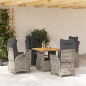 Set comedor de jardín 5 piezas con cojines ratán sintético gris en Conjuntos de jardín | Comprar online en Foru.es