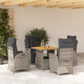Set comedor de jardín 5 piezas con cojines ratán sintético gris en Conjuntos de jardín | Comprar online en Foru.es