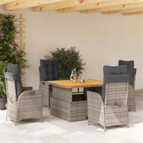 Set comedor de jardín 5 piezas con cojines ratán sintético gris en Conjuntos de jardín | Comprar online en Foru.es