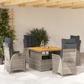 Set comedor de jardín 5 piezas con cojines ratán sintético gris en Conjuntos de jardín | Comprar online en Foru.es